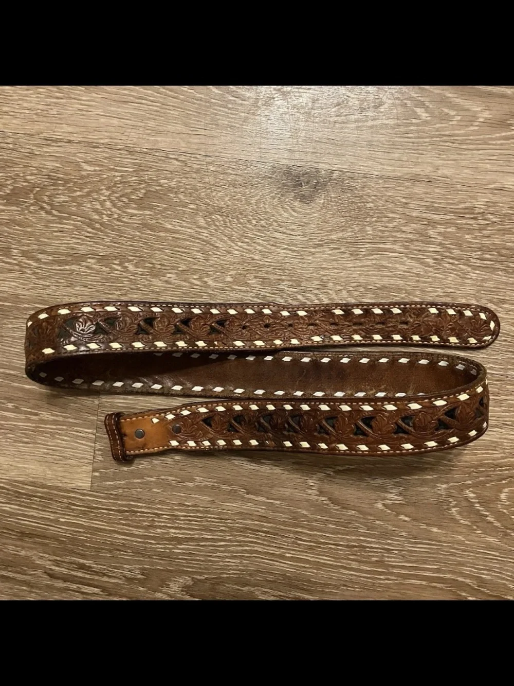 Western Leather Belt Size 42 Vintage Cowhide Made in USA Custom Name “Morris
